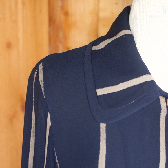 Catherine Bacon 100% Silk Blue & White Stripe Double Collar High Low Blouse XS - Picture 7 of 17